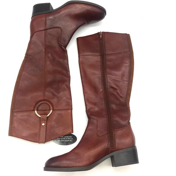 Alfani Shoes - Alfani Womens Bexleyy Riding Boots Brown Leather Block Heels Zipper Up 6.5 M